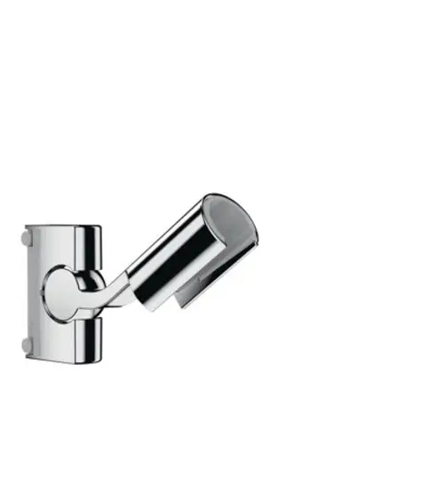 Wandmontierte Chromlampe mit schwenkbarem Lampenkopf von Hansgrohe. Schlichtes Design zur gezielten Beleuchtung in Innenräumen.